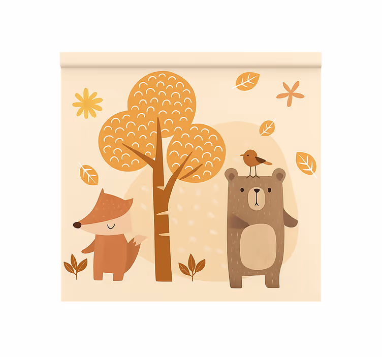 Beige skogsdjur Rrullgardin barn - Tenstickers