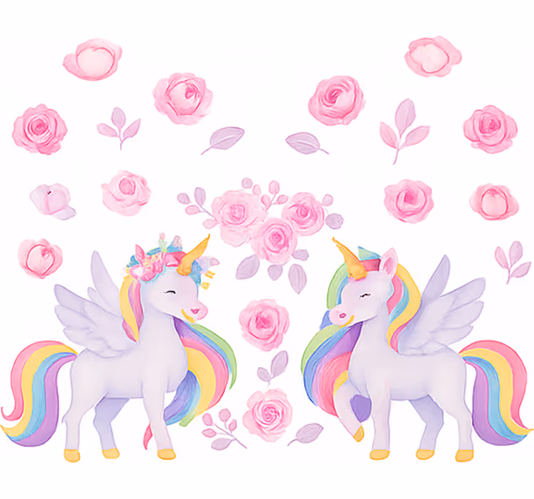 Rosa enhörning och blommor Rrullgardin barn - Tenstickers