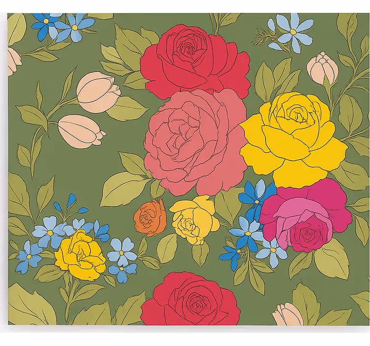 Blommigt rosmönster Rullgardin kök - Tenstickers