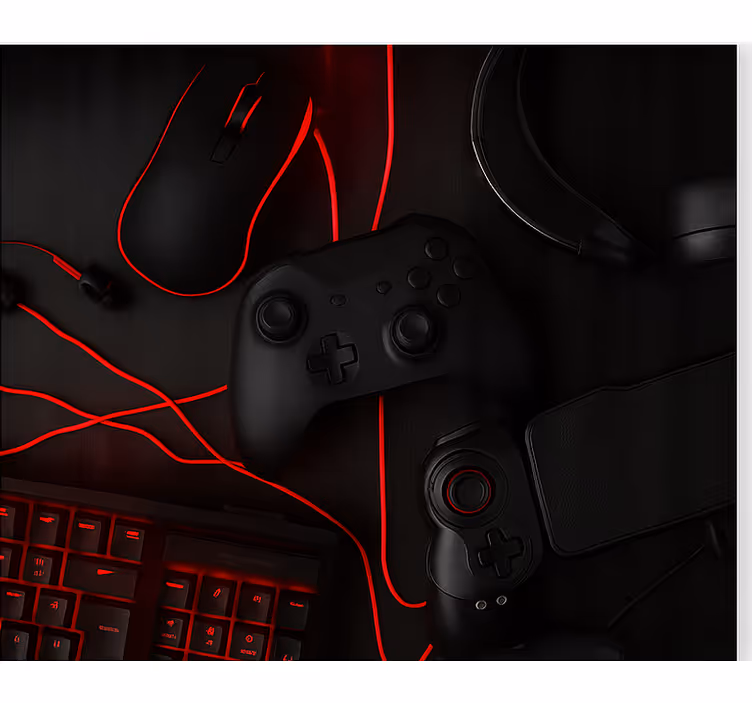 Svart röd gamers setup Rullgardin nörd - Tenstickers