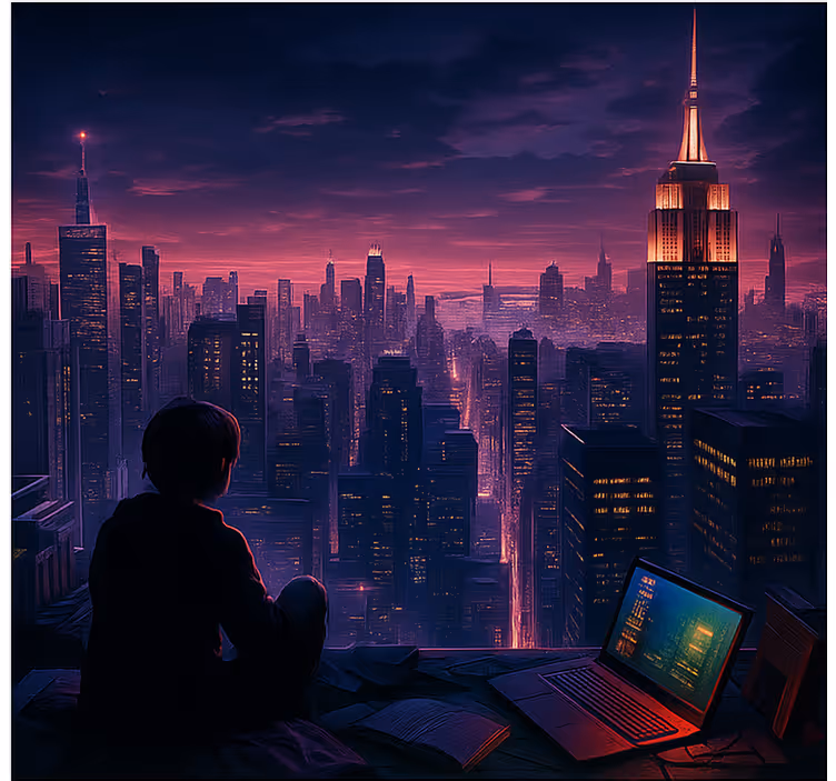 Futuristisk skyscaper spelvy Rullgardin nörd - Tenstickers