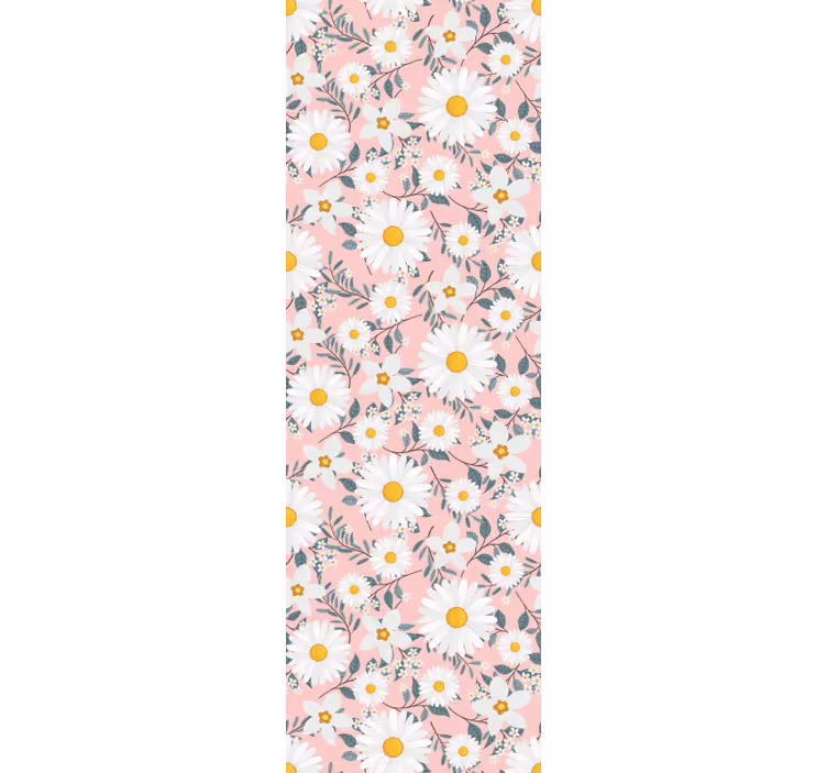Rullgardin för matsal med rosa bakgrund och prästkragar - Tenstickers