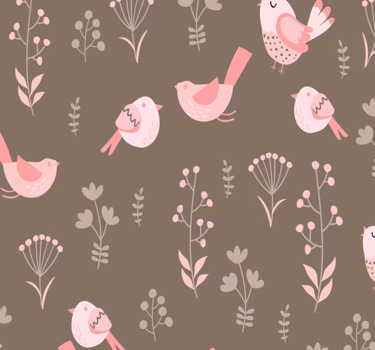 Rullgardin för matsal med vintage rosa fåglar - Tenstickers