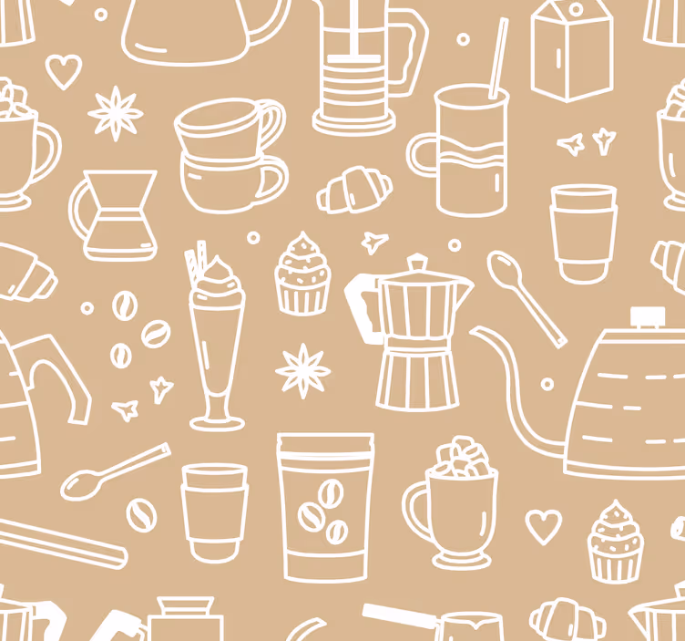 Rullgardin för matsal mönster av kaffekoppar och glas - Tenstickers