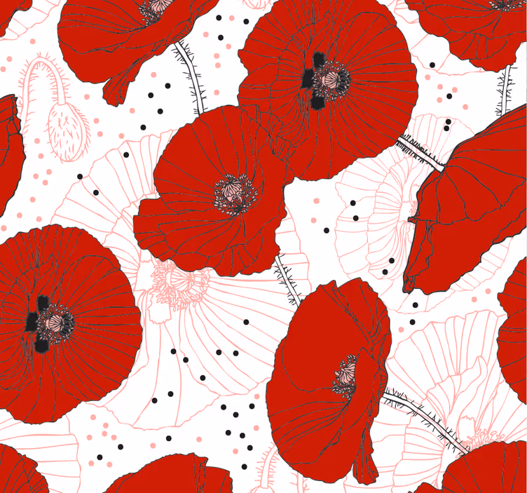 Rullgardin för matsal med blommor och röda mönster - Tenstickers