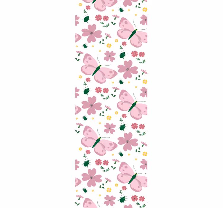 Rrullgardin barn med mönster av rosa blommor och fjärilar - Tenstickers