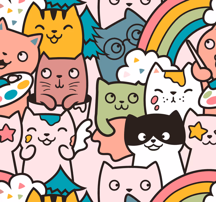 Rullgardin barn kattkludd pastellfärger mönster - Tenstickers
