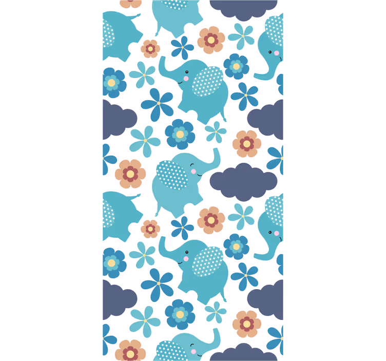 Rullgardin barn elefanter och blommor - Tenstickers