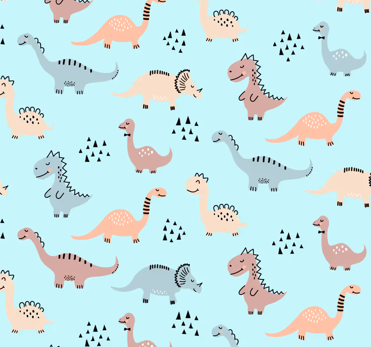 Rullgardin barn blå bakgrunn med gula och gröna dinosaurier - Tenstickers