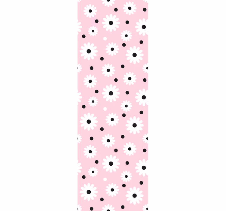 Rullgardin barn rosa svarta prickar blommor mönster - Tenstickers