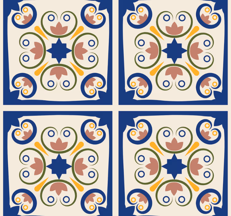 Rullgardin modern rosa blommor portugisisk kakel - Tenstickers