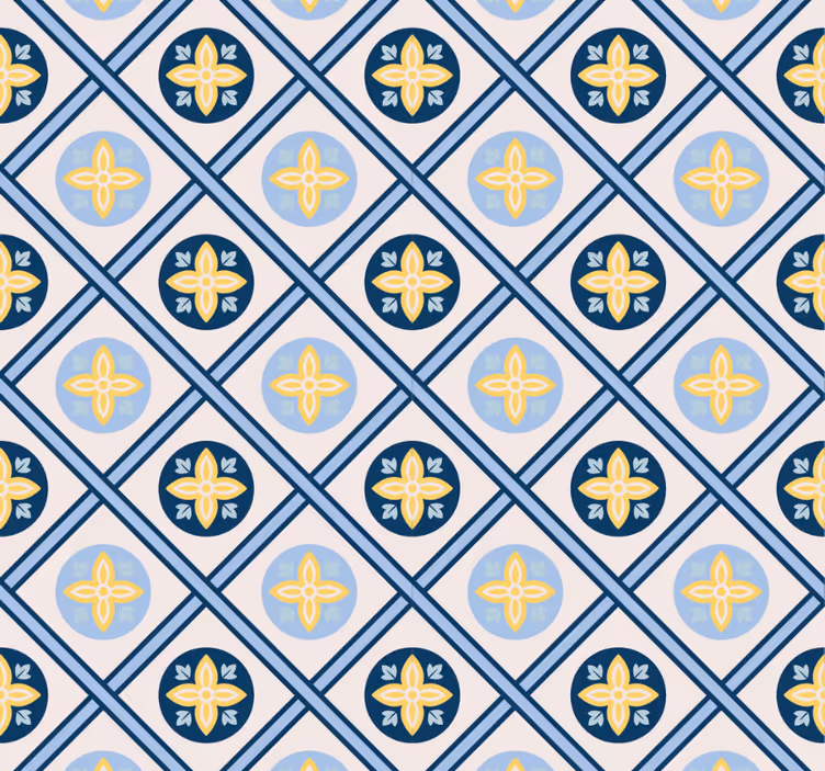 Rullgardin modern babyblå och gul portugisisk kakel - Tenstickers