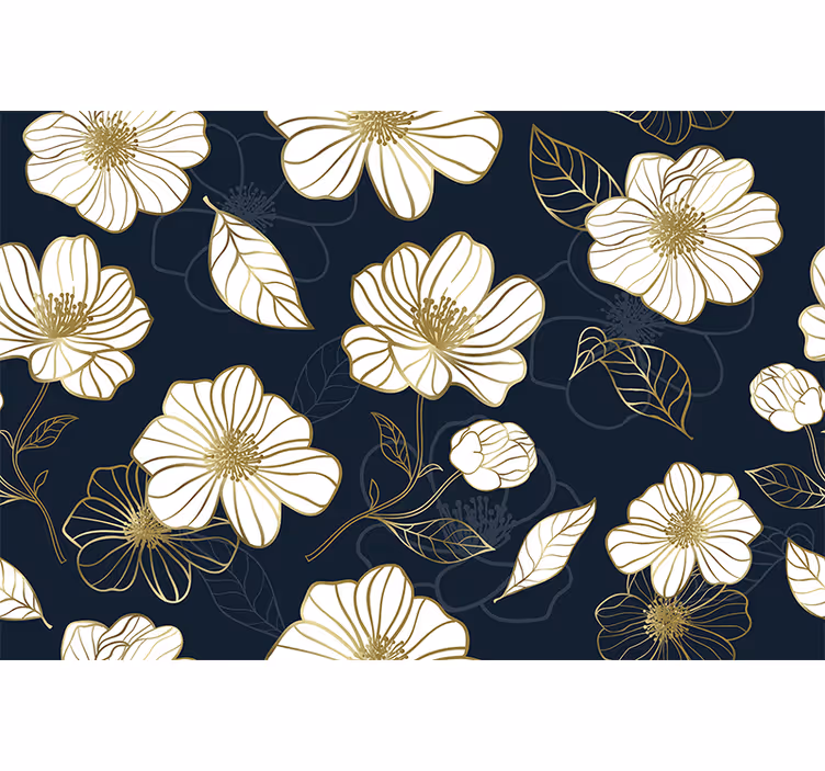 Rullgardin kök linjeart minimaliska blommor med guld - Tenstickers
