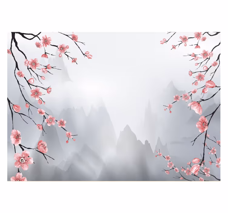 Rullgardin kök körsbärsblomsgrenar japansk vy - Tenstickers