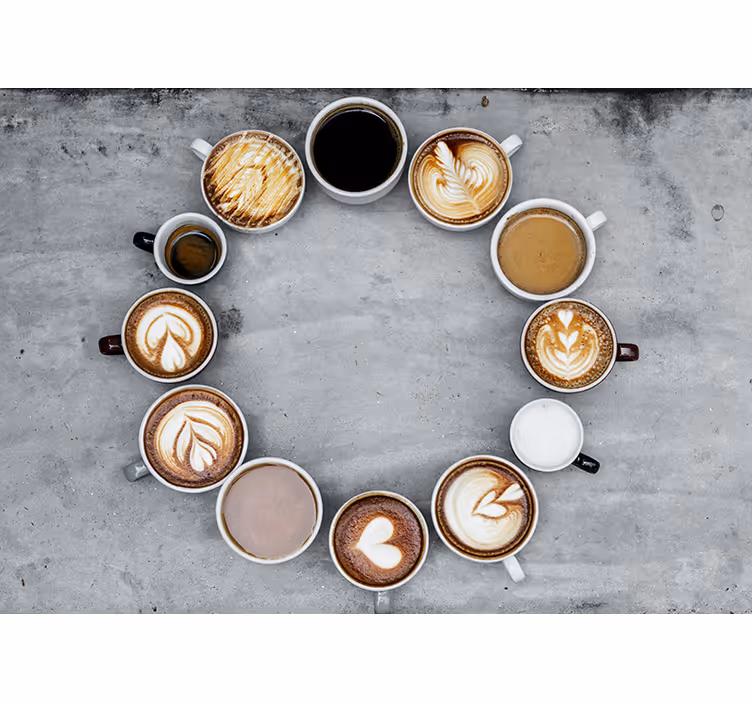Rullgardin kök olika kaffekoppar i cirkel - Tenstickers