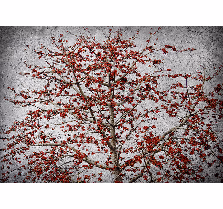 Rullgardin kök minimalistiskt träd med röda blommor - Tenstickers
