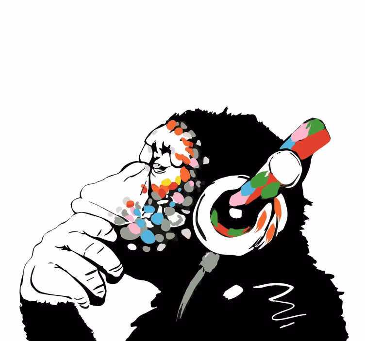 Rullgardin vardagsrum mono banksy musik - Tenstickers