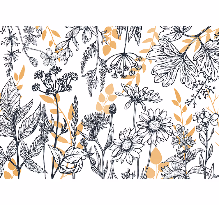 Rullgardin vardagsrum glamourblommor med guld - Tenstickers