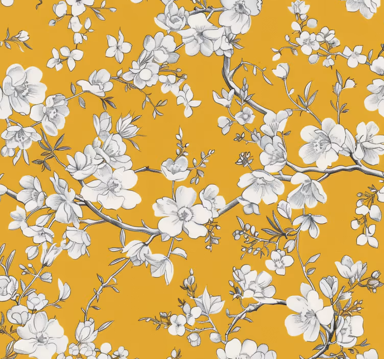 Rullgardin gul med blommigt vintage mönster - Tenstickers