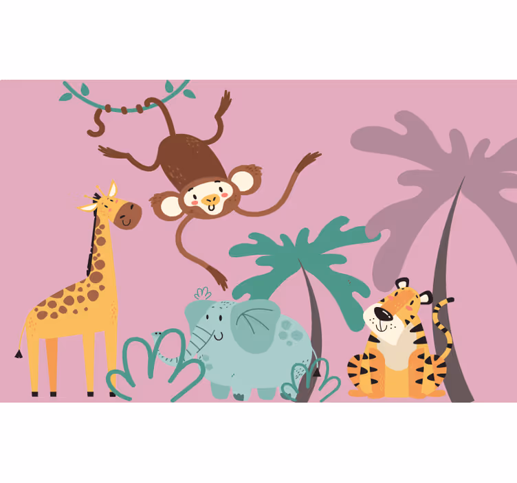 Rullgardin lila färgglada tecknade safari djur - Tenstickers