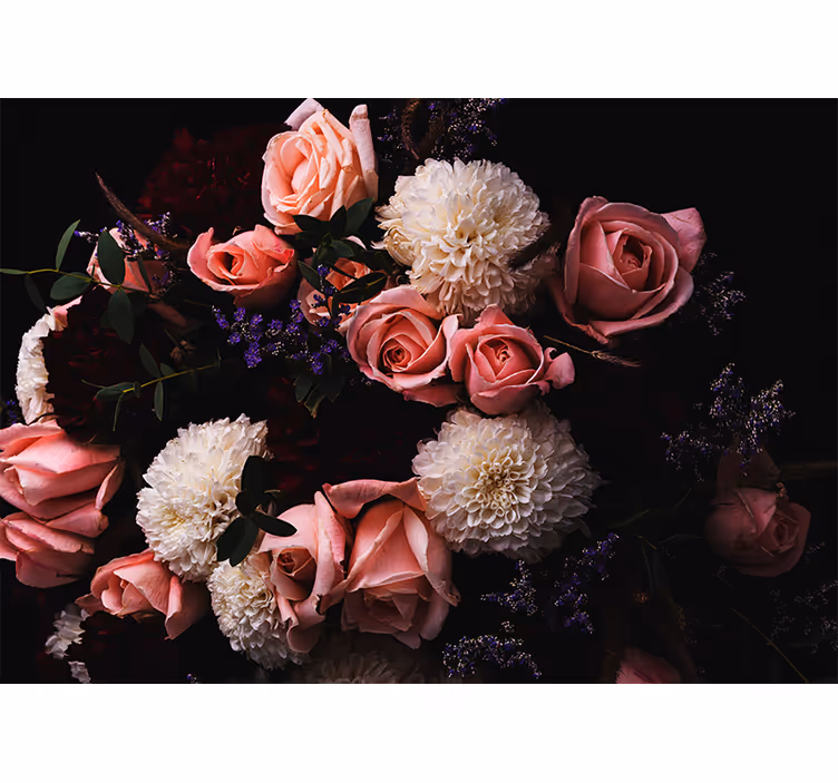 Rullgardin vardagsrum lyxig bukett rosa rosor - Tenstickers