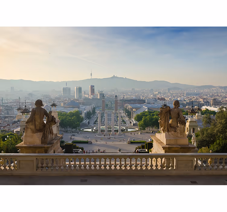 Rullgardin vardagsrum fototapet barcelona fontän montjuic - Tenstickers