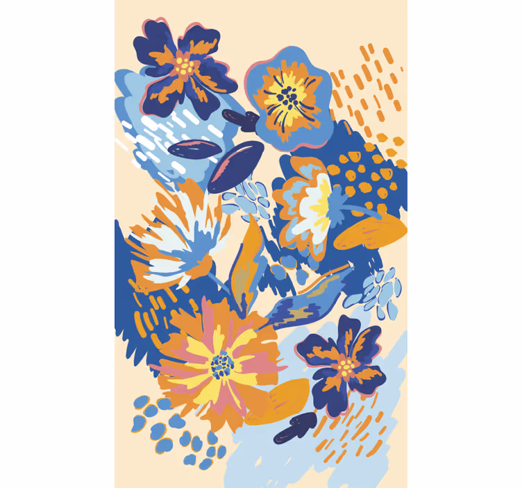 Rullgardin vardagsrum blå orange och blå blad - Tenstickers