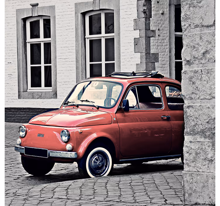 Rullgardin vardagsrum vintage gamla fiat 500 - Tenstickers