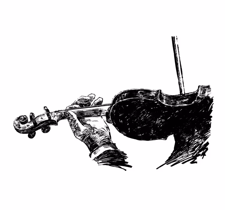 Rullgardin vardagsrum handritad violinmusiker - Tenstickers