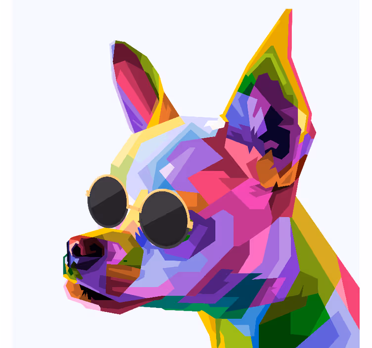Rullgardin vardagsrum mångfärgad chihuahua med glasögon - Tenstickers
