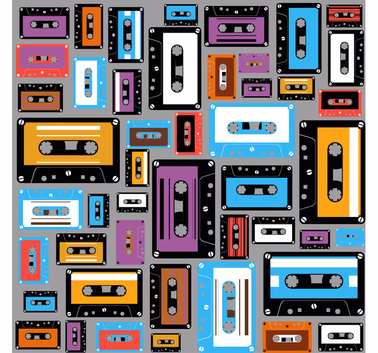 Rullgardin vardagsrum retro 80-tals kassettmönster - Tenstickers