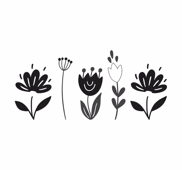 Rullgardin vardagsrum svarta och vita blommor - Tenstickers