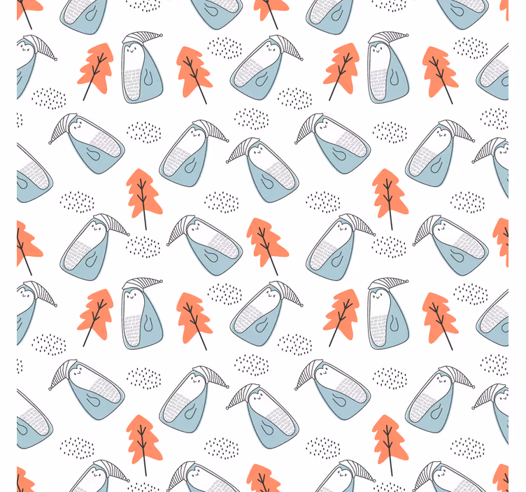 Rullgardin vardagsrum söta minimalistiska pingviner med träd - Tenstickers