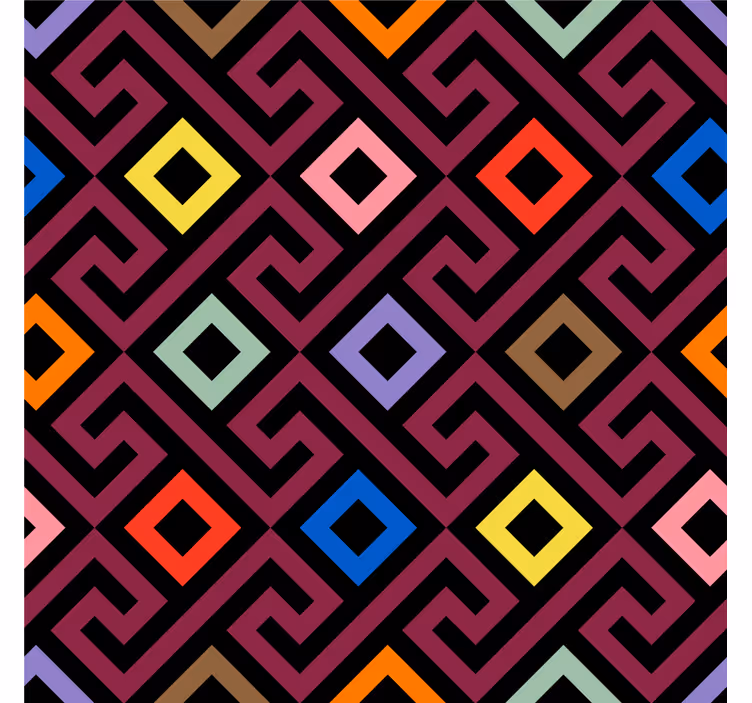 Rullgardin vardagsrum färgglad geometrisk labyrintmönster - Tenstickers