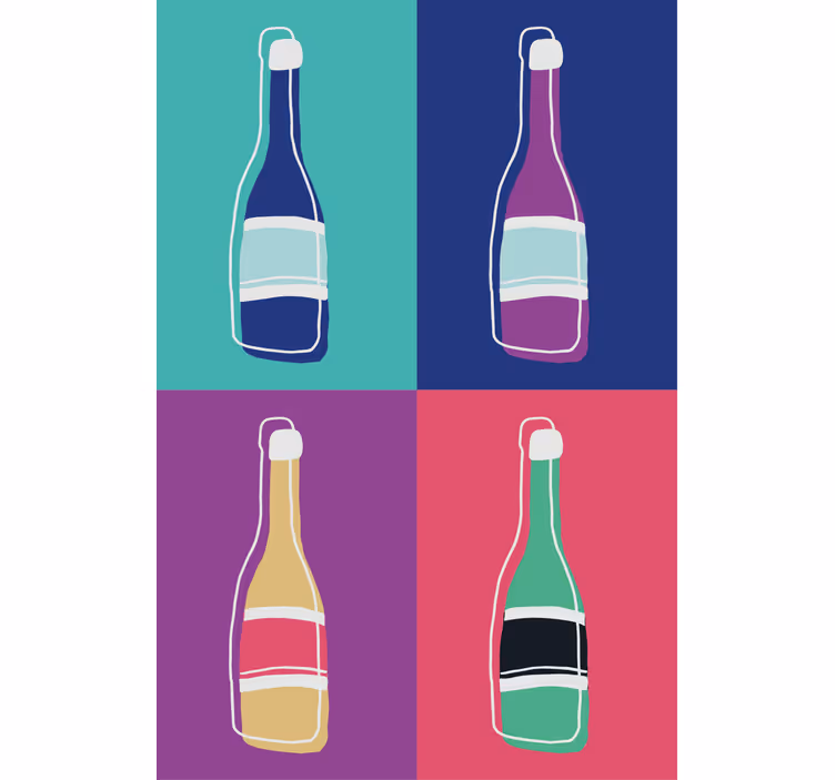 Rullgardin vardagsrum popkonst abstrakta champagneflaskor - Tenstickers