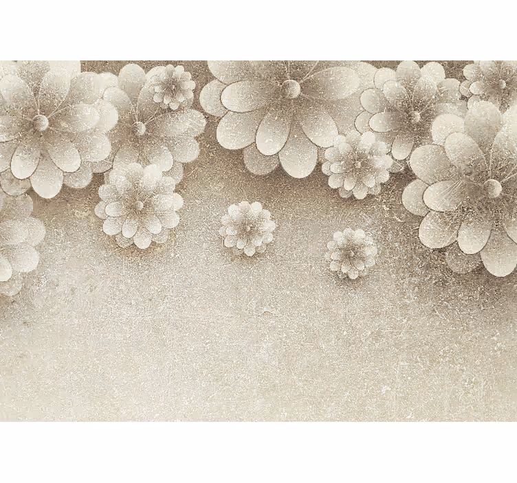 Rullgardin beige 3d blommor effekt grå färg - Tenstickers