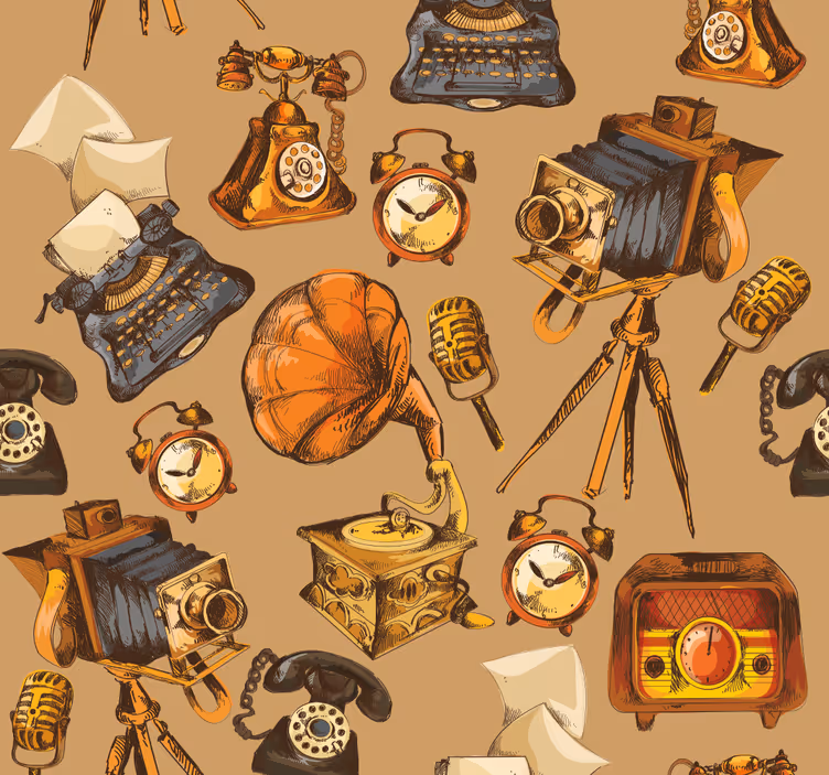 Rullgardin vintage vintage objekt collage - Tenstickers
