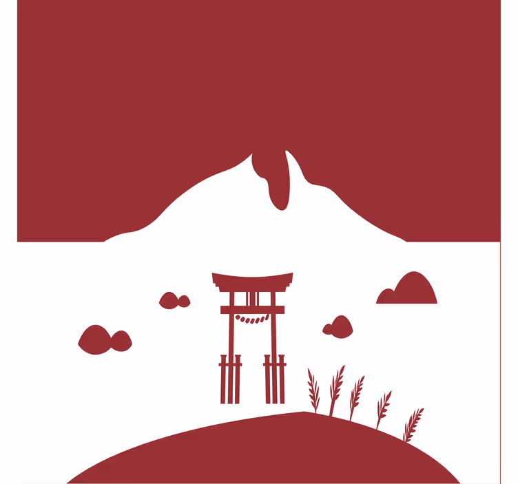 Rullgardin vardagsrum japansk struktur med sjö och berg - Tenstickers