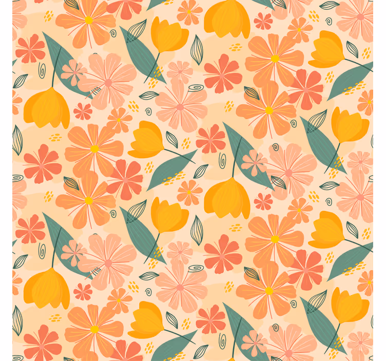 Rullgardin vardagsrum färgglada vintageblad och blommor - Tenstickers