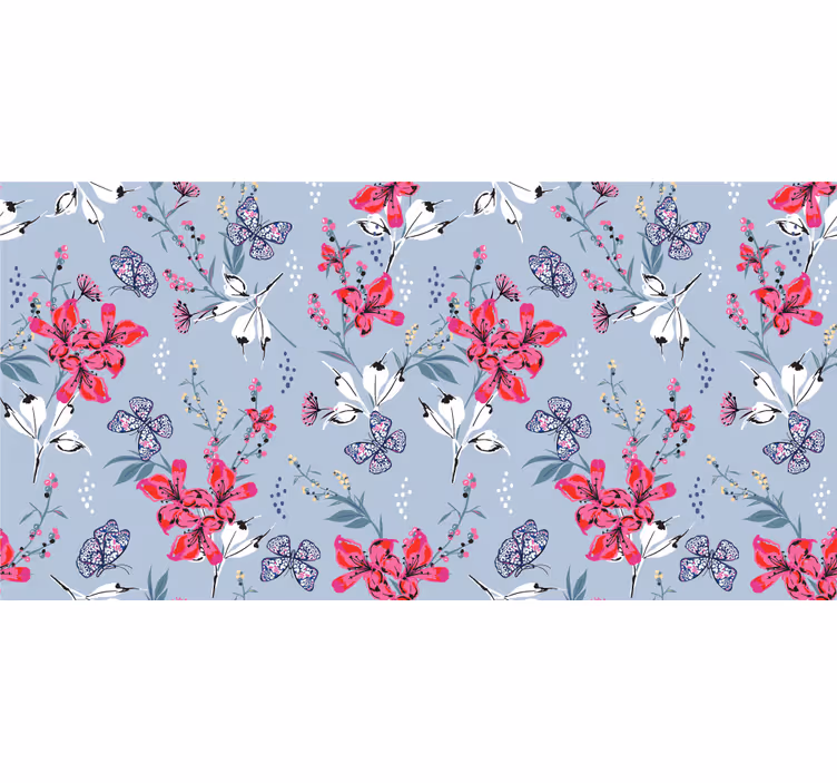Rullgardin vardagsrum abstrakta röda blommor med fjärilar - Tenstickers
