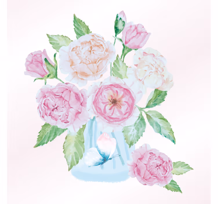 Rullgardin vardagsrum glasburk med blommor och fjäril - Tenstickers