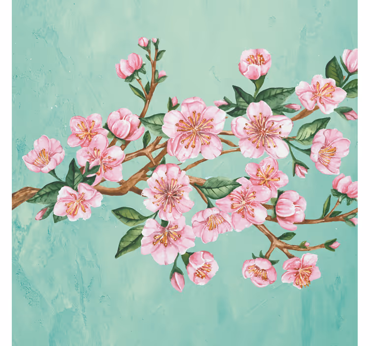 Rullgardin vardagsrum konstnärlig gren med rosa blommor - Tenstickers