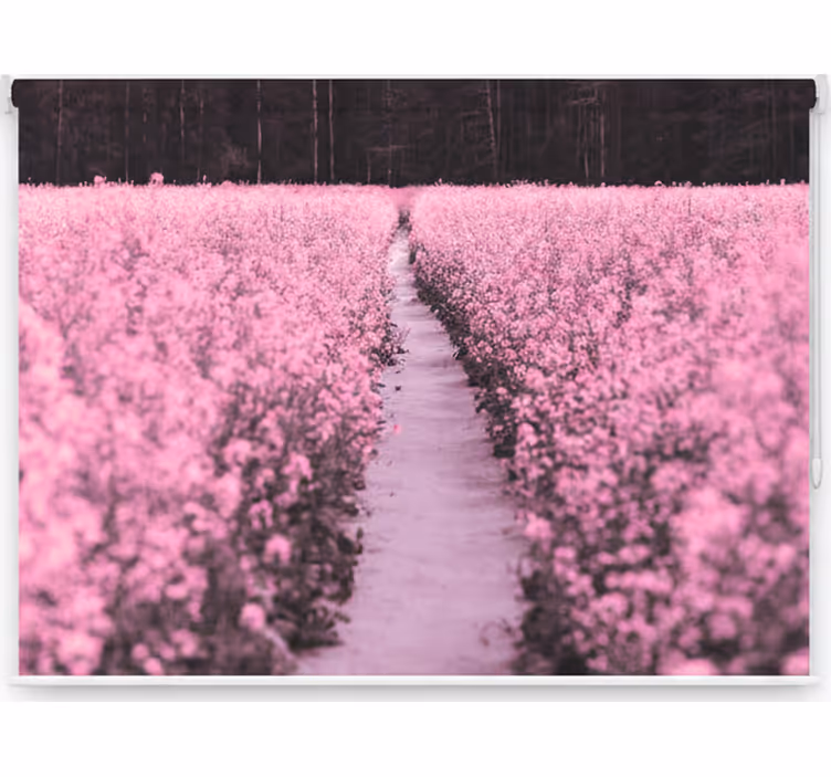 Rullgardin vardagsrum elegant äng av rosa blommor - Tenstickers