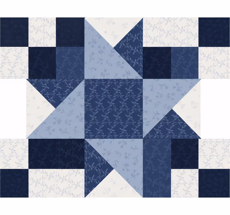 Rullgardin vardagsrum patchwork blå stjärna triangel - Tenstickers