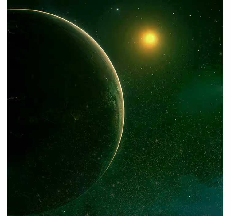 Rullgardin vardagsrum grön planet satellitdesign - Tenstickers