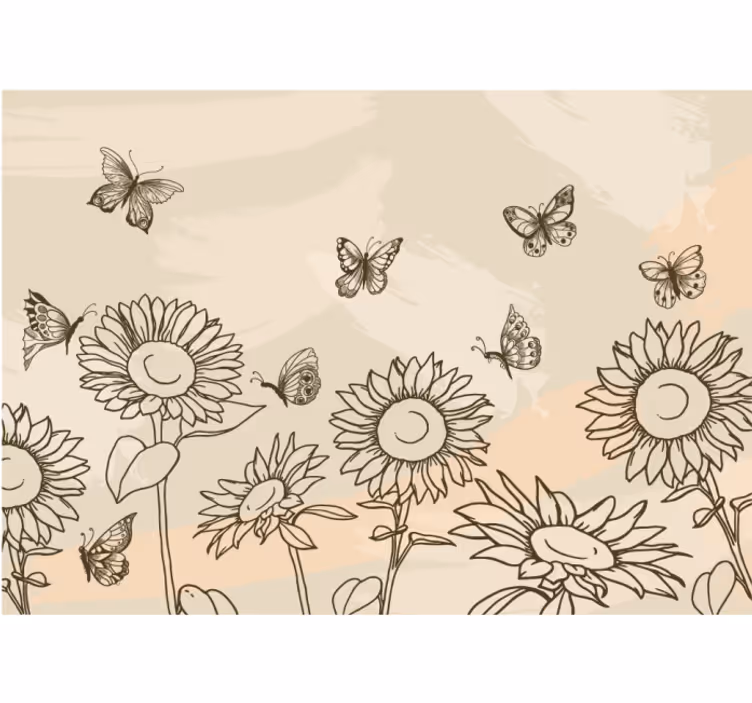 Rullgardin beige solrosor och fjärilar - Tenstickers
