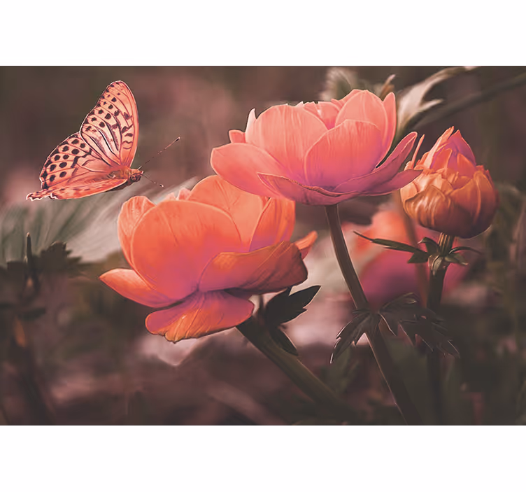 Rullgardin sovrum rosa fjärilar på rosor - Tenstickers