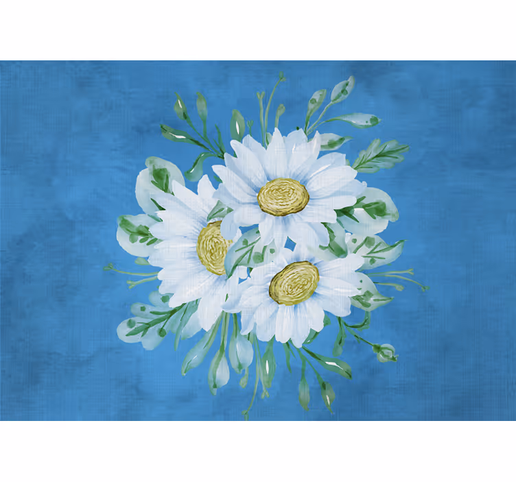 Rullgardin sovrum vita blommor på blå bakgrund - Tenstickers