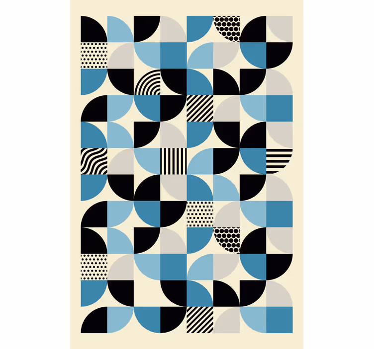 Rullgardin vardagsrum retro blå bauhaus-mönster - Tenstickers