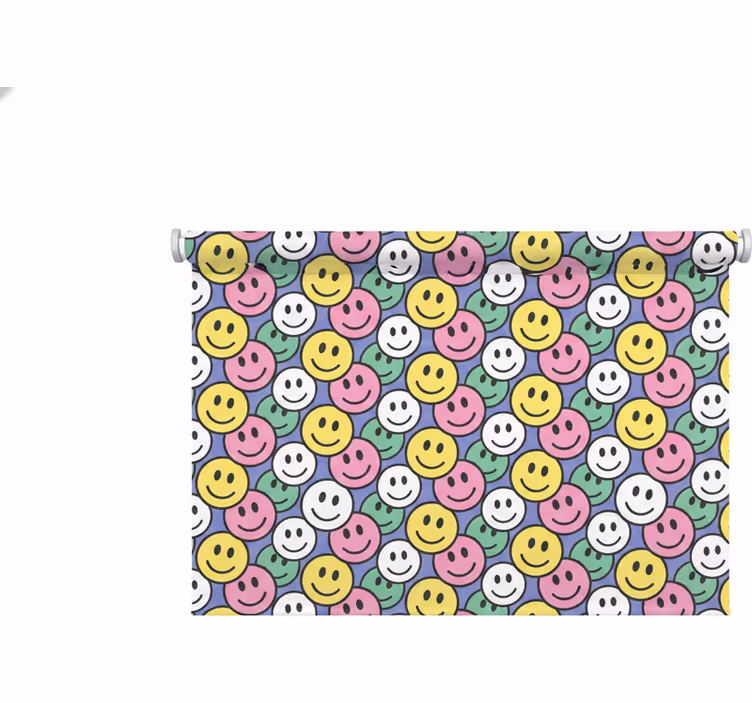 Rullgardin sovrum färgglada pastell smiley ansikten - Tenstickers